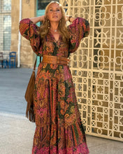 Load image into Gallery viewer, THALASSA MAXI DRESS/ tourmaline print with golden thread