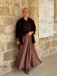 UPTOWN SKIRT 7/8 / milk chocolate brown satin