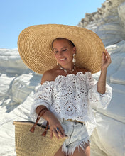 Load image into Gallery viewer, CARMEN BLOUSE / cream white embroidered cotton