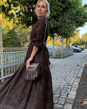 Load image into Gallery viewer, HIPPIE MAXI DRESS/ chocolate brown embroidered cotton