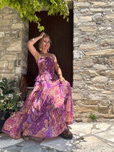 Load image into Gallery viewer, GYPSETTE MAXI SKIRT WITH 6 mtrs ruffle/ amethyst purple oriental print