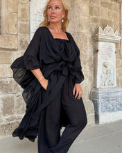 Load image into Gallery viewer, MUSE LONG KIMONO/ PONCHO WITH RUFFLES / black cotton voile
