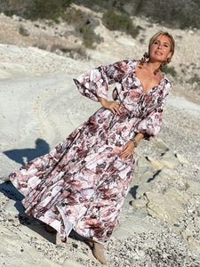 YASMINE MAXI DRESS/ beige floral print