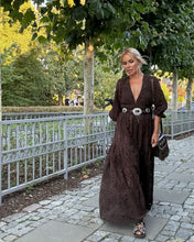 Load image into Gallery viewer, HIPPIE MAXI DRESS/ chocolate brown embroidered cotton