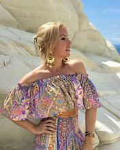 Load image into Gallery viewer, FLAMENCO TOP / oriental print in pastel violet+ butter yellow