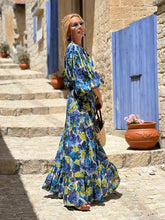 Load image into Gallery viewer, BOHOSOUL MAXI DRESS/ blue floral print