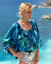 Load image into Gallery viewer, DREAM BLOUSE/ dark turquoise xl flowers