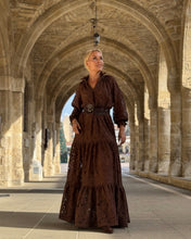 Load image into Gallery viewer, YASMINE MAXI DRESS/ chocolate brown bold lace