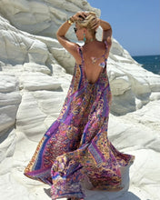 Load image into Gallery viewer, BAGGY MAXI DRESS with 6 mtrs ruffle / wild orchid blue oriental print