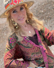 Load image into Gallery viewer, KIMONO BLOUSE / tourmaline print with golden thread