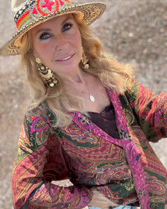 KIMONO BLOUSE / tourmaline print with golden thread