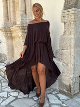 Load image into Gallery viewer, 5 FULL CIRCLE ASYMETRICAL SKIRT/ chocolate brown linen jersey