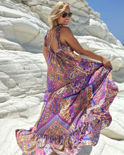Load image into Gallery viewer, BAGGY MAXI DRESS with 6 mtrs ruffle / wild orchid blue oriental print