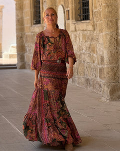 DREAM BLOUSE/ tourmaline print with golden thread