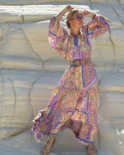 Load image into Gallery viewer, THALASSA MAXI DRESS/ pastel oriental print, lilac+ butter yellow