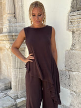 Load image into Gallery viewer, 2 TOP / asymetrical , chocolate brown linen jersey