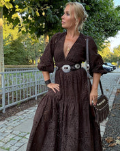 Load image into Gallery viewer, HIPPIE MAXI DRESS/ chocolate brown embroidered cotton