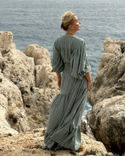Load image into Gallery viewer, BOHOSOUL MAXI DRESS with 6 mtrs volant/ otganic cotton in sage