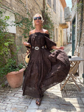 Load image into Gallery viewer, NEW! CARMEN MAXI DRESS / dark chocolate brown cotton embroidery
