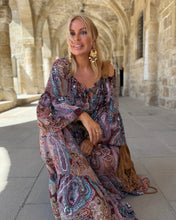 Load image into Gallery viewer, YASMINE MAXI DRESS/ burgundy, pink, turquoise paisley