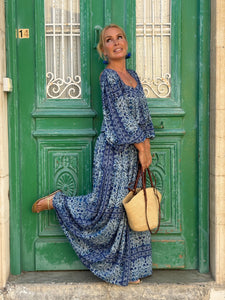 CARO MAXI DRESS/ navy blue floral print