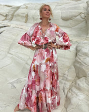 Load image into Gallery viewer, YASMINE MAXI DRESS with 6 mtrs volant/ blush pink xl flowers