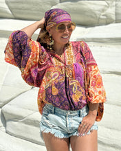 Load image into Gallery viewer, THALASSA BLOUSE WITH XL SLEEVES/ spicy orange and fuchsia oriental print