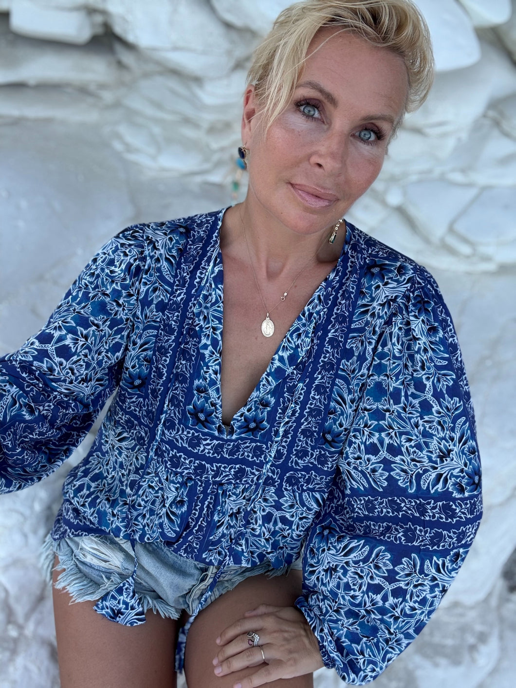 NOMAD BLOUSE / navy blue floral print