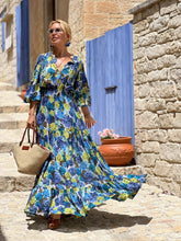 Load image into Gallery viewer, BOHOSOUL MAXI DRESS/ blue floral print