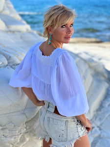 CARO BLOUSE / white cotton voile with cotton lace