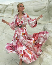 Load image into Gallery viewer, YASMINE MAXI DRESS with 6 mtrs volant/ blush pink xl flowers