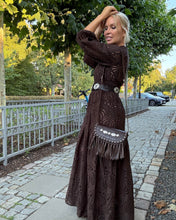 Load image into Gallery viewer, HIPPIE MAXI DRESS/ chocolate brown embroidered cotton