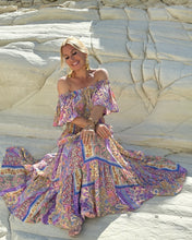Load image into Gallery viewer, GYPSETTE MAXI SKIRT/ oriental print in pastel violet + butter yellow