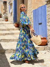 Load image into Gallery viewer, BOHOSOUL MAXI DRESS/ blue floral print