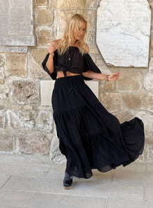 GYPSETTE MAXI SKIRT / black cotton voile