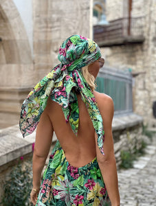 SCARF / green +lime floral print