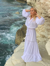 Load image into Gallery viewer, YASMINE MAXI DRESS WITH 6 MTRS VOLANT/white cotton voile