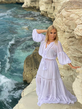 Load image into Gallery viewer, YASMINE MAXI DRESS WITH 6 MTRS VOLANT/white cotton voile