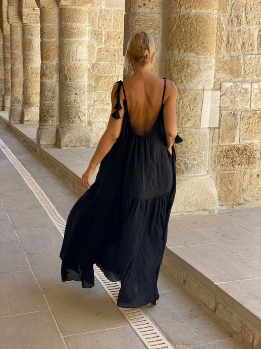 BAGGY MAXI DRESS /black cotton voile