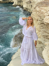Load image into Gallery viewer, YASMINE MAXI DRESS WITH 6 MTRS VOLANT/white cotton voile